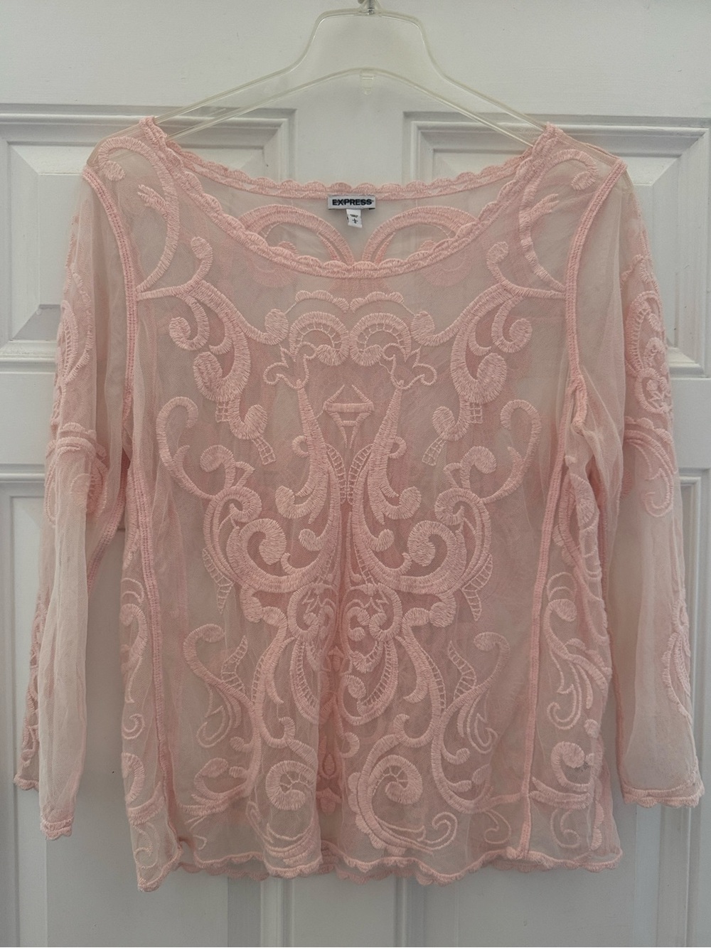 Express sheer lace Pink Shirt giving very Y2K